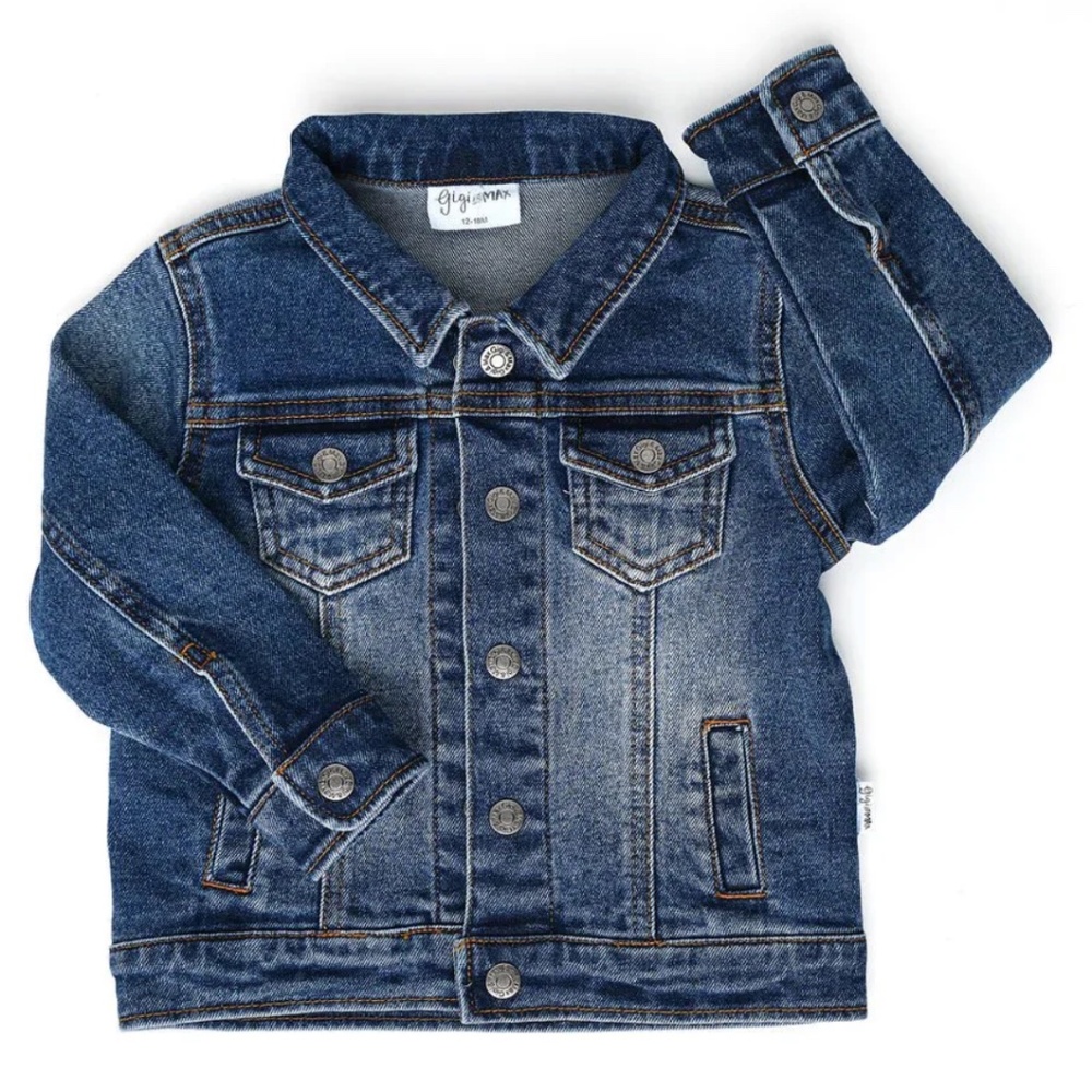 NEW Gigi and Max Premium Denim Blue Jean Jacket Toddler Unisex Buttons 2 - 3T